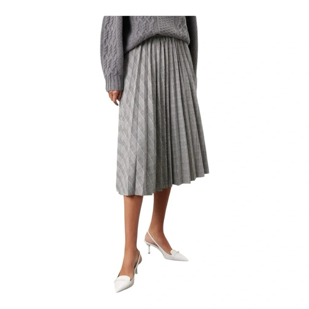 Stella Jean Pleated Midi Skirt Black & White Houndstooth Plaid Size IT 44 / US 8
